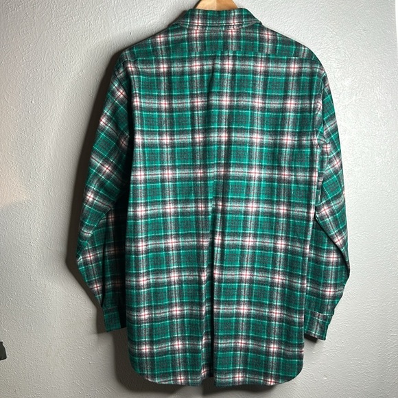 Vintage Pendleton Wool Teal Green |Gray Plaid Men's 60’s -70’s Button Down Shirt - Picture 8 of 17